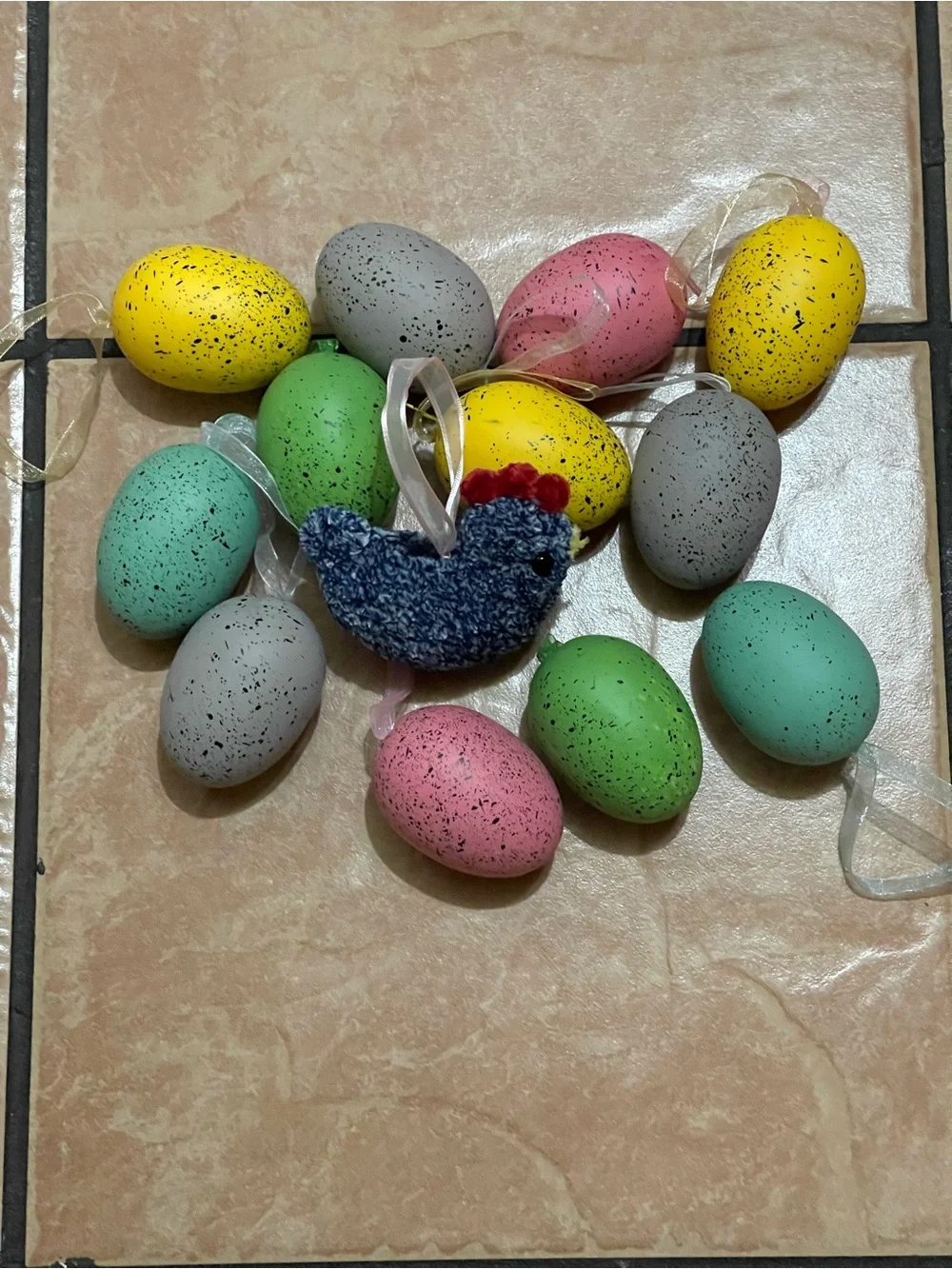 Handmade Plush Crochet Chicken Speckled Pastel Easter Egg Christmas Ornaments